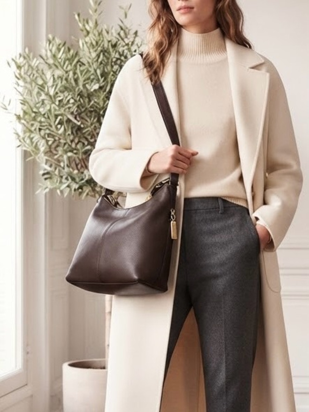 Tignanello Dark Brown Leather Hobo Bag Classic Everyday Shoulder Tote